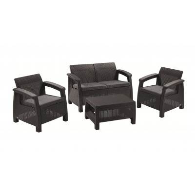 Keter zahradní set CORFU grafit (2x křeslo + 1xstolek + 1x sofa)